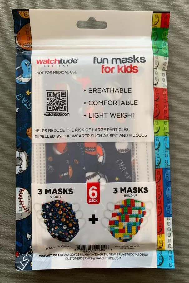 6 Pack Disposable Kids Masks - Sports & Build Up