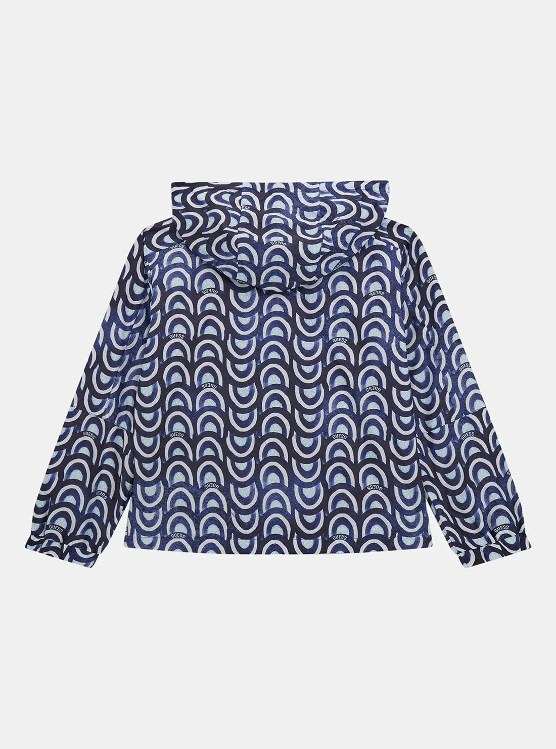 Blue Floral Tile Print Hooded Windbreaker (7-16) Guess