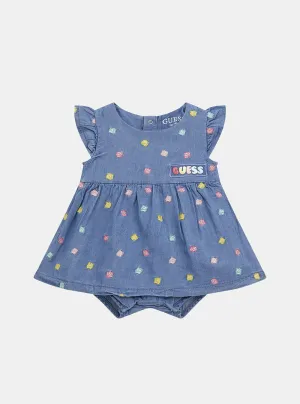 Denim Blue Chambray Bodysuit Dress (0-12M) Guess