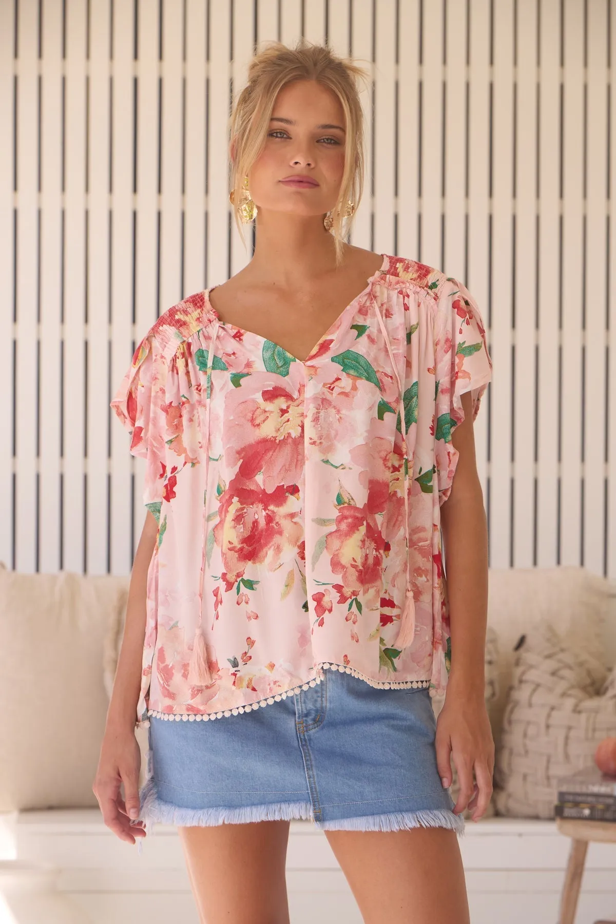 Jaase Fisico Top Blouse with V Neck Short Sleeve - Alessia
