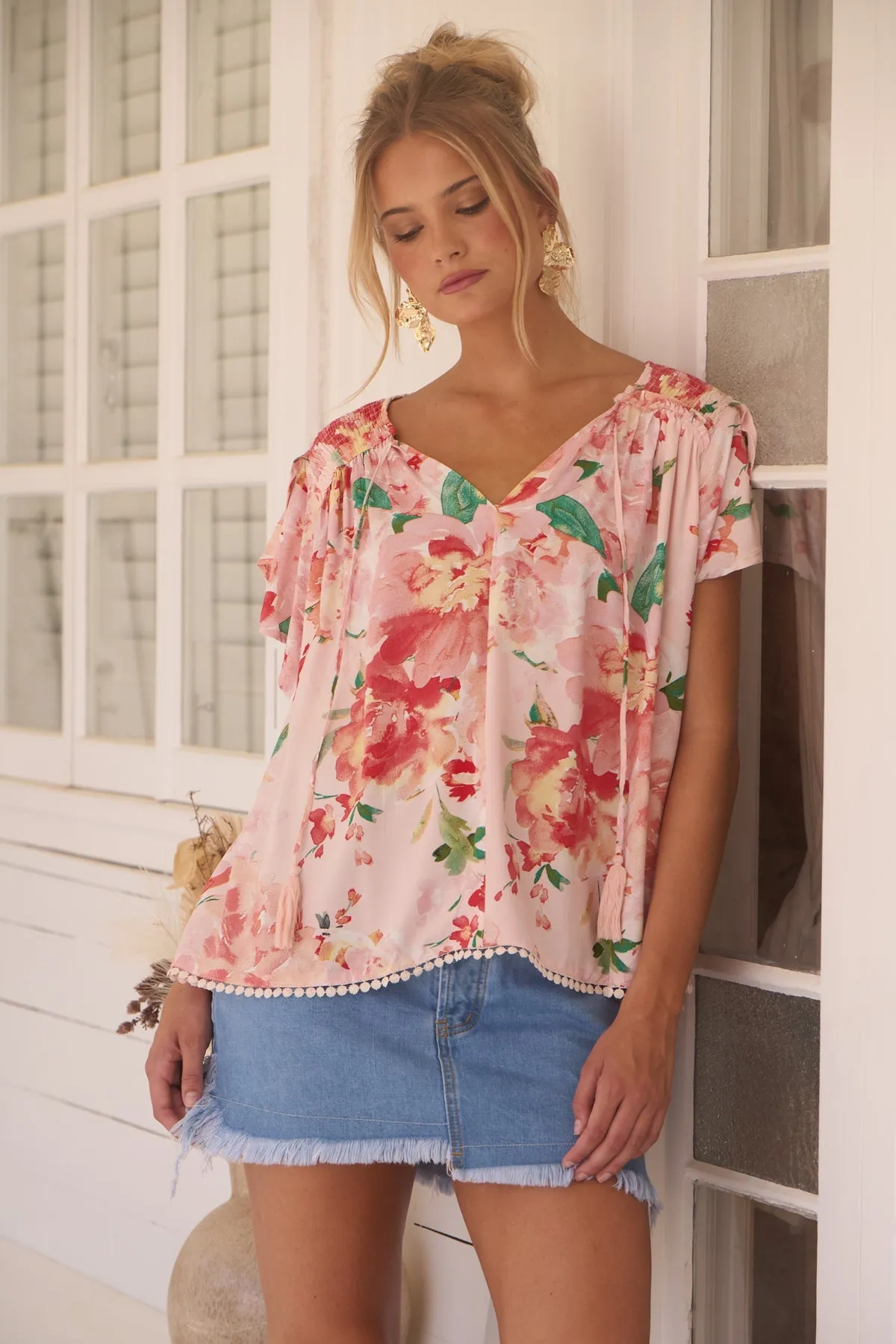 Jaase Fisico Top Blouse with V Neck Short Sleeve - Alessia