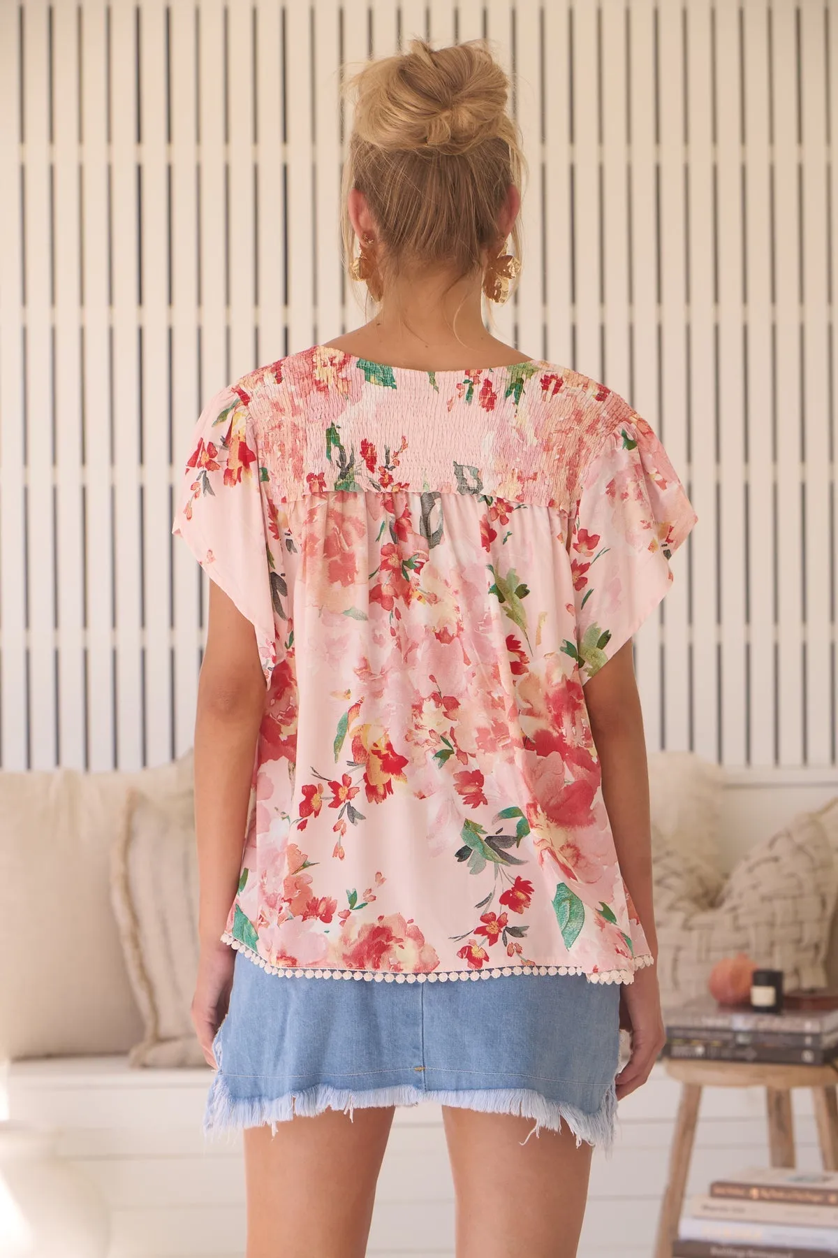 Jaase Fisico Top Blouse with V Neck Short Sleeve - Alessia