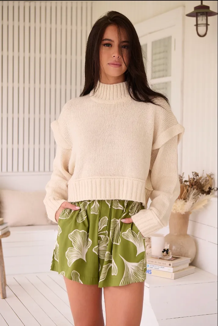 Jaase Flora Shorts with  Elastic Shirred Waist Relaxed Fit - Emery