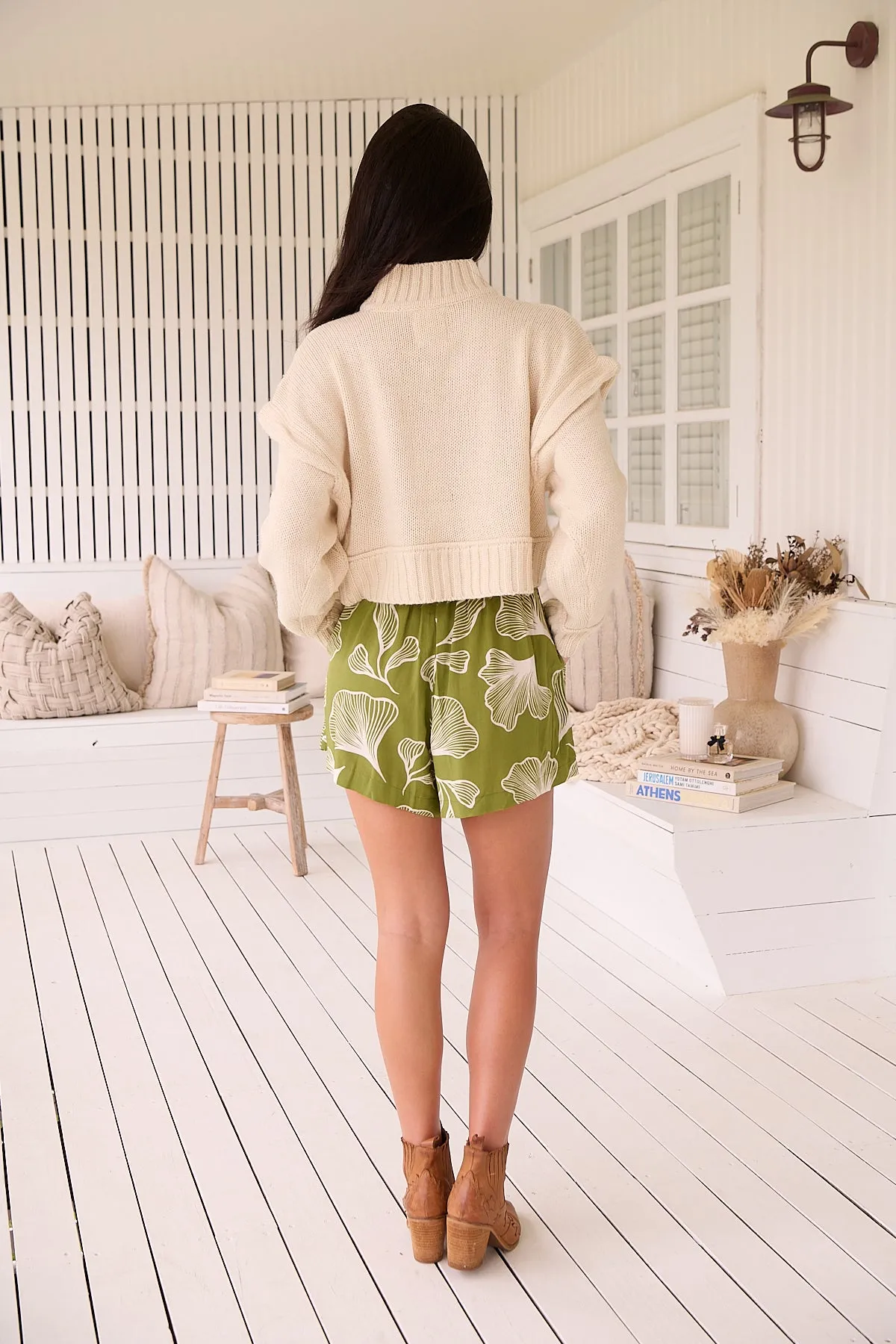 Jaase Flora Shorts with  Elastic Shirred Waist Relaxed Fit - Emery