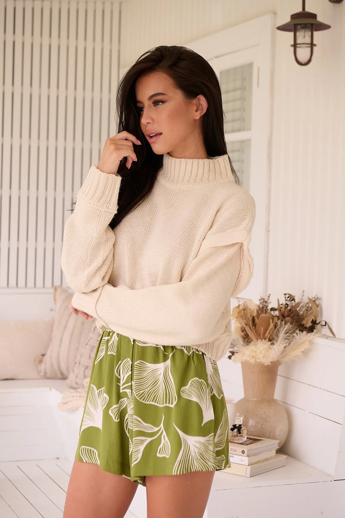 Jaase Flora Shorts with  Elastic Shirred Waist Relaxed Fit - Emery