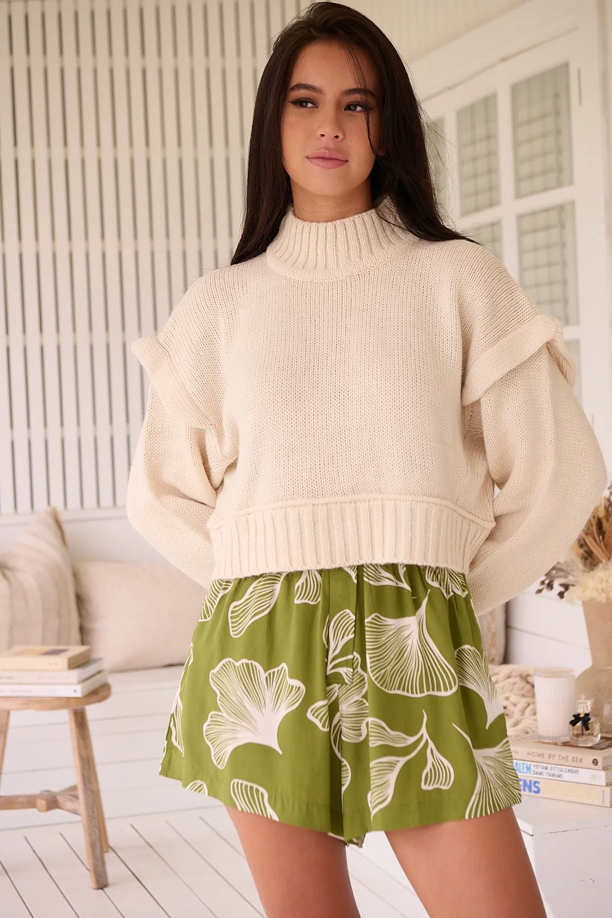 Jaase Flora Shorts with  Elastic Shirred Waist Relaxed Fit - Emery