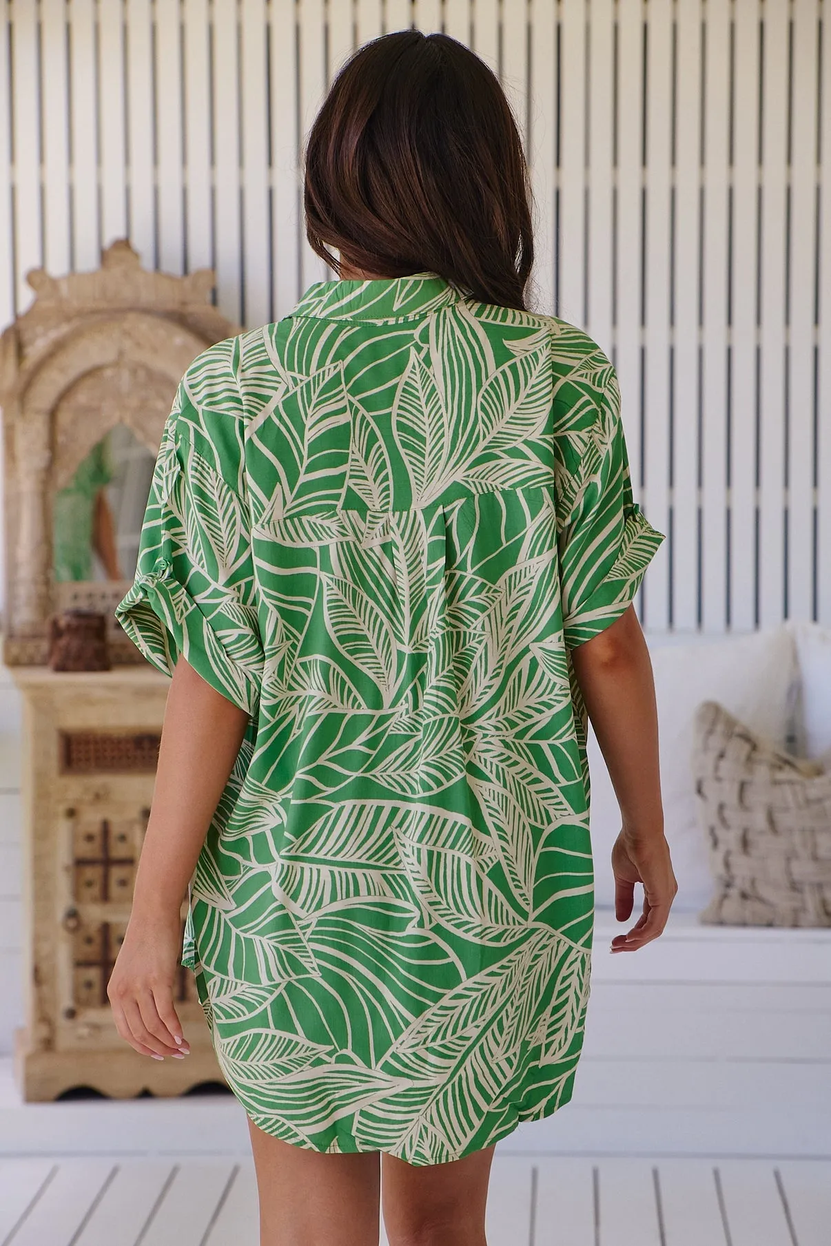 Jaase Lola Shirt Blouse with V Neck Collar Buttoned Front - Palm Island