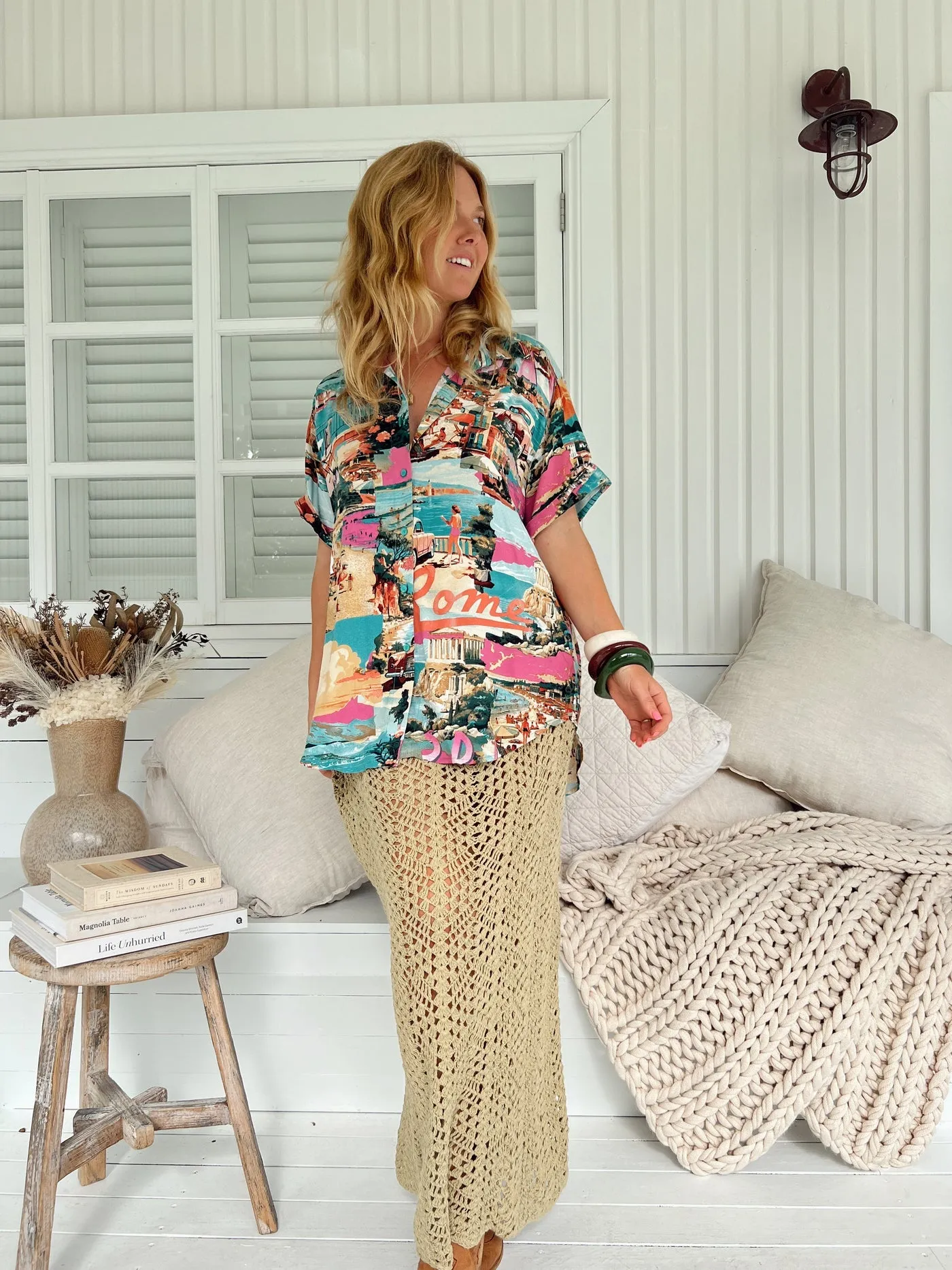 Jaase Lola Shirt Blouse with V Neck Collar Buttoned Front - Rome