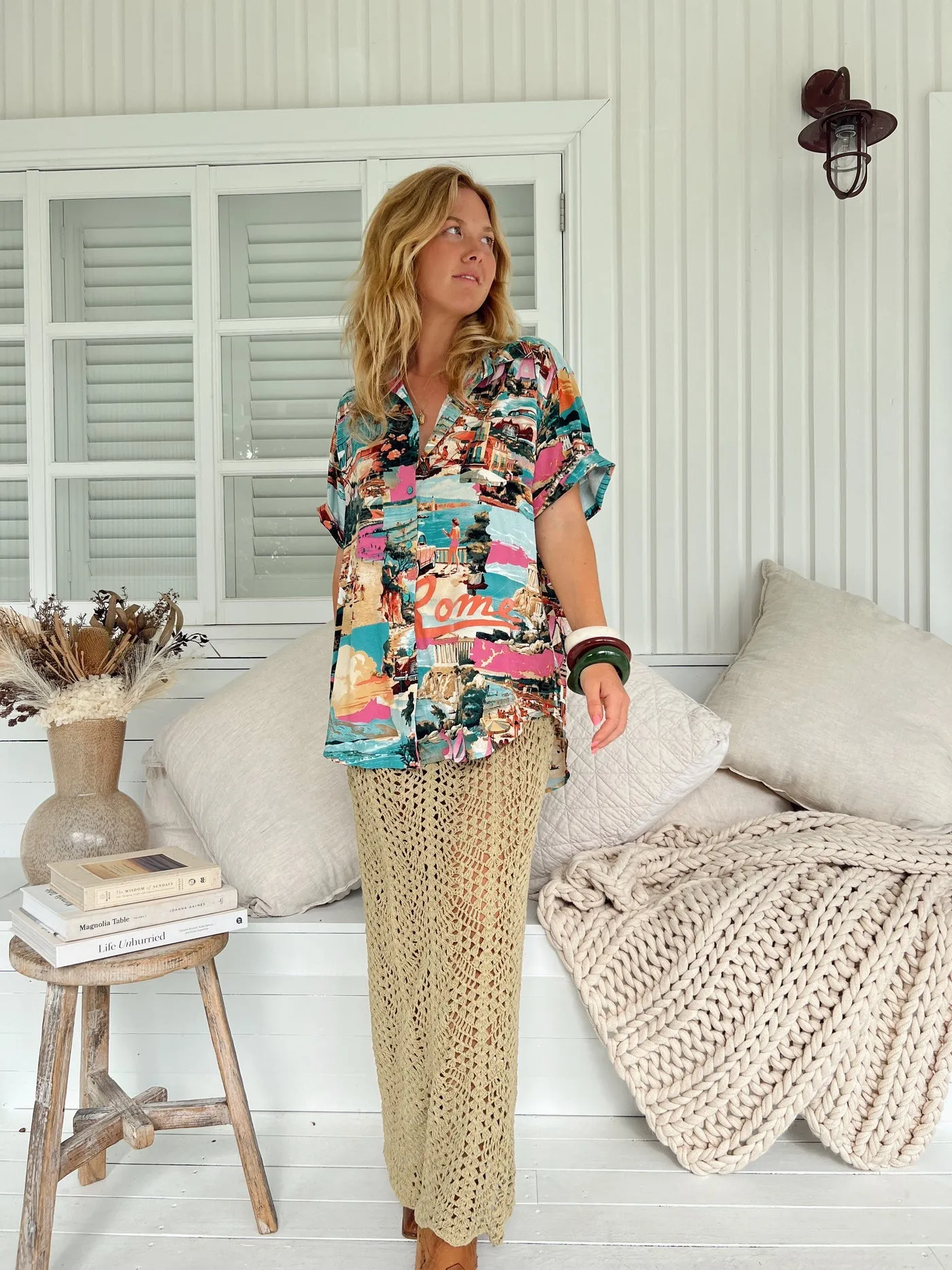 Jaase Lola Shirt Blouse with V Neck Collar Buttoned Front - Rome