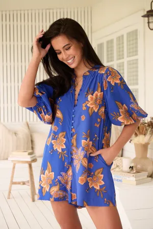 Jaase Mahlia Playsuit Romper with Mandarin Collar Balloon Sleeve - Maribella