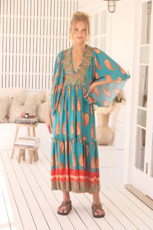 Jaase Raya Maxi Dress with Kaftan Batwing Sleeves V-Neck - Melody