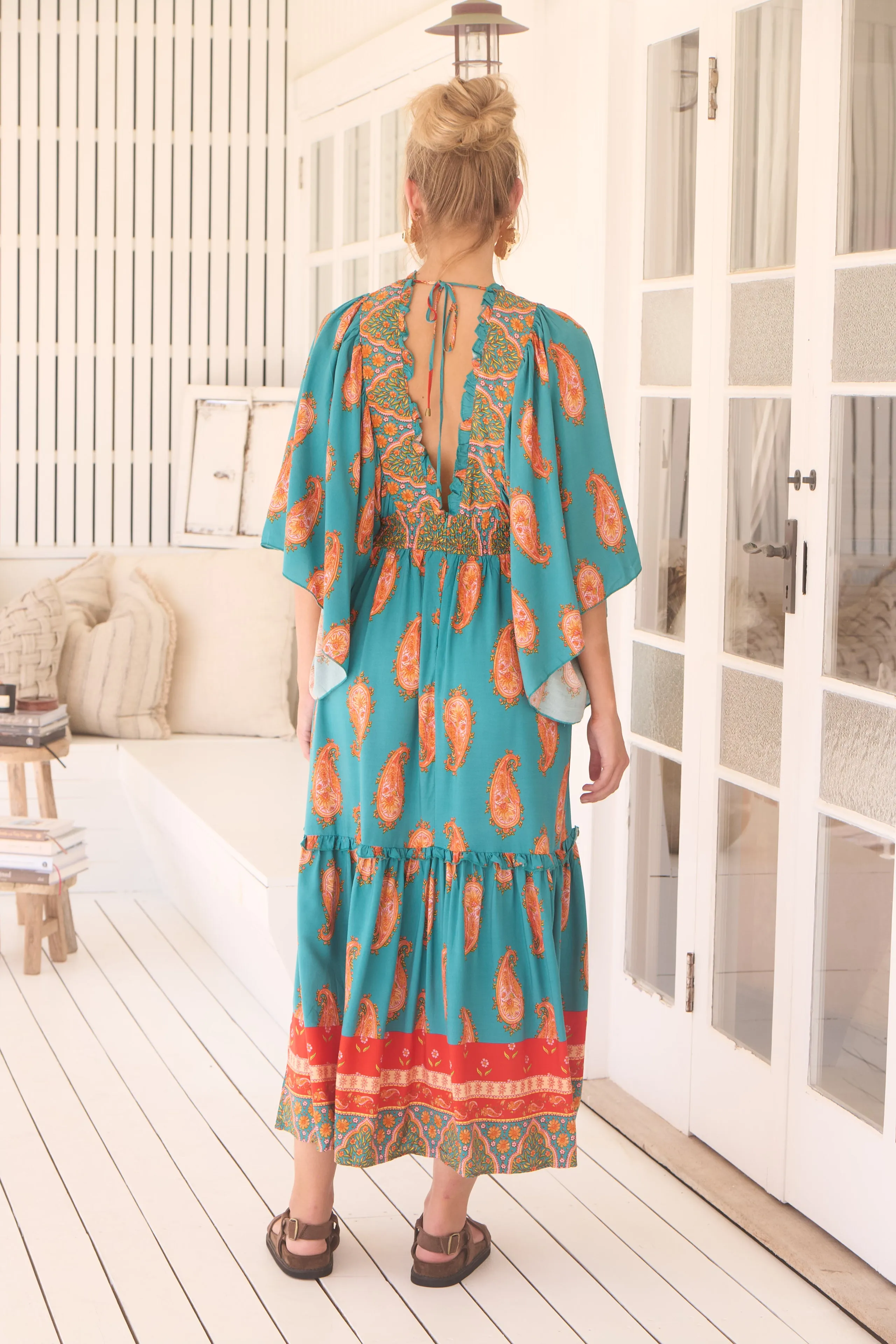 Jaase Raya Maxi Dress with Kaftan Batwing Sleeves V-Neck - Melody