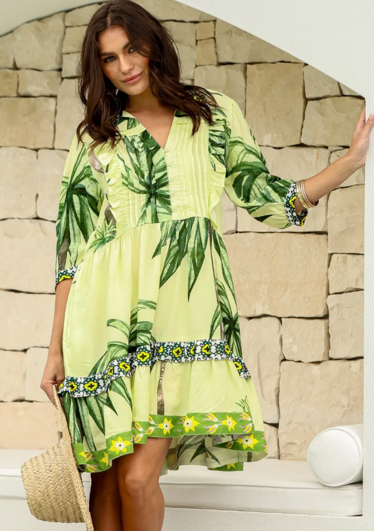 Joop & Gypsy Kelly Mini Dress V Neck Pockets - Palm Coast