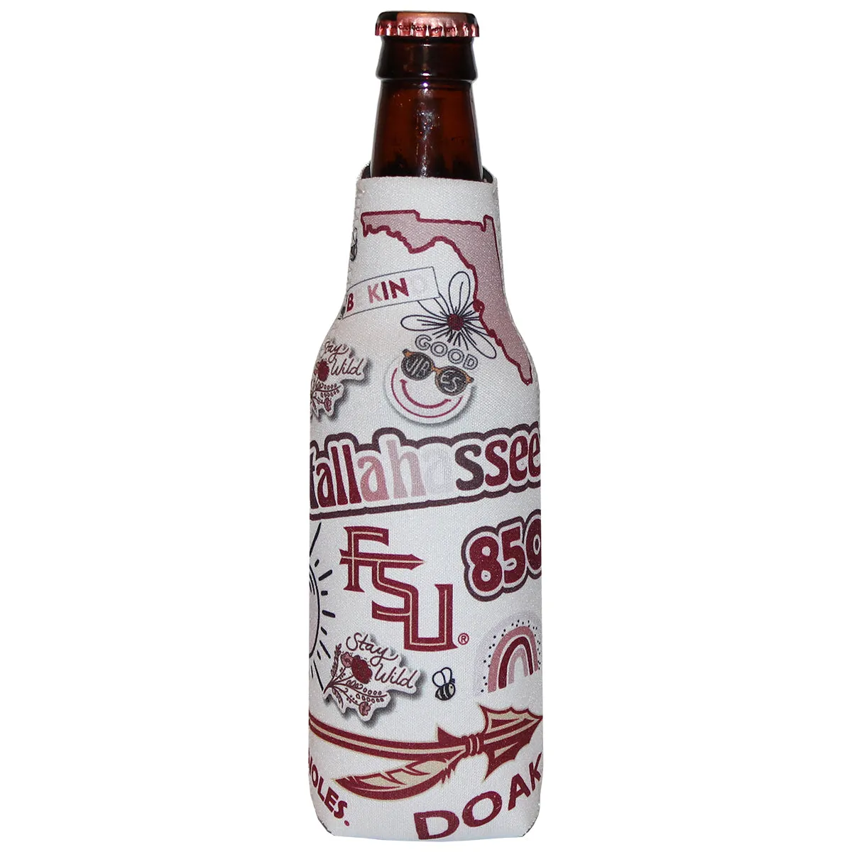 Logo Brands Florida State Native All Over Design Bottle Cooler - White