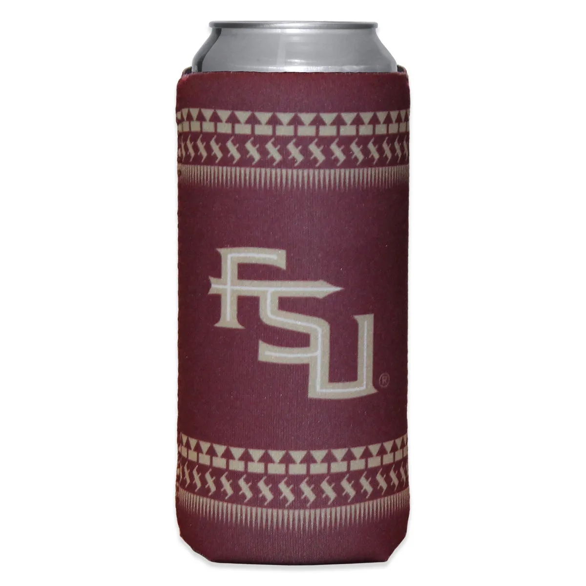 Logo Brands Seminole Logo/Stacked FSU Tribal Pattern Slim Can Cooler - Garnet