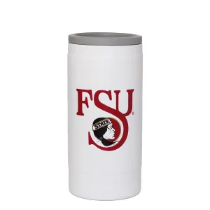 Logo Brands Vault FSU Lady Seminole Logo Powder Coated Stainless Steel Slim Can Coolie - White