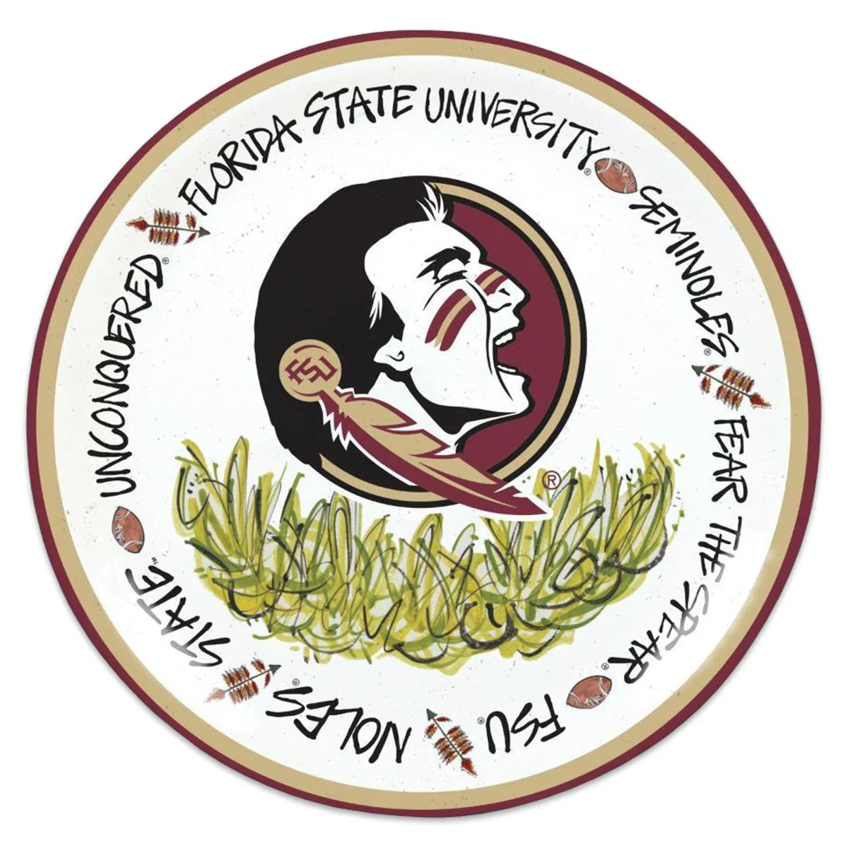 Magnolia Lane Florida State University Seminole Logo Design 10.5" Dinner Plate Set