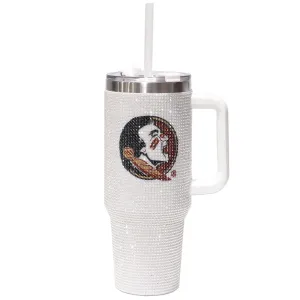 Memory Company Seminole Logo 46oz Stainless Steel Crystal Bling Tumbler - White
