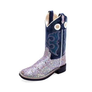 Old West Girl's Navy & Silver Glitter Western Boots