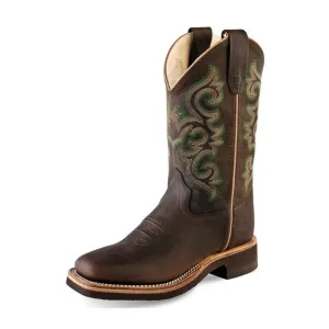 Old West Kid's Brown & Green Stitch Boots