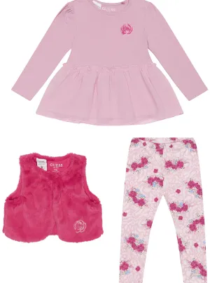 Pink Top Leggings Vest 3 Piece Set (0-24M) Guess
