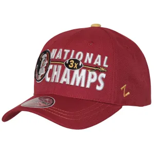 Zephyr Vault Seminole Logo 3X National Champs Design Adjustable Cap - Cardinal