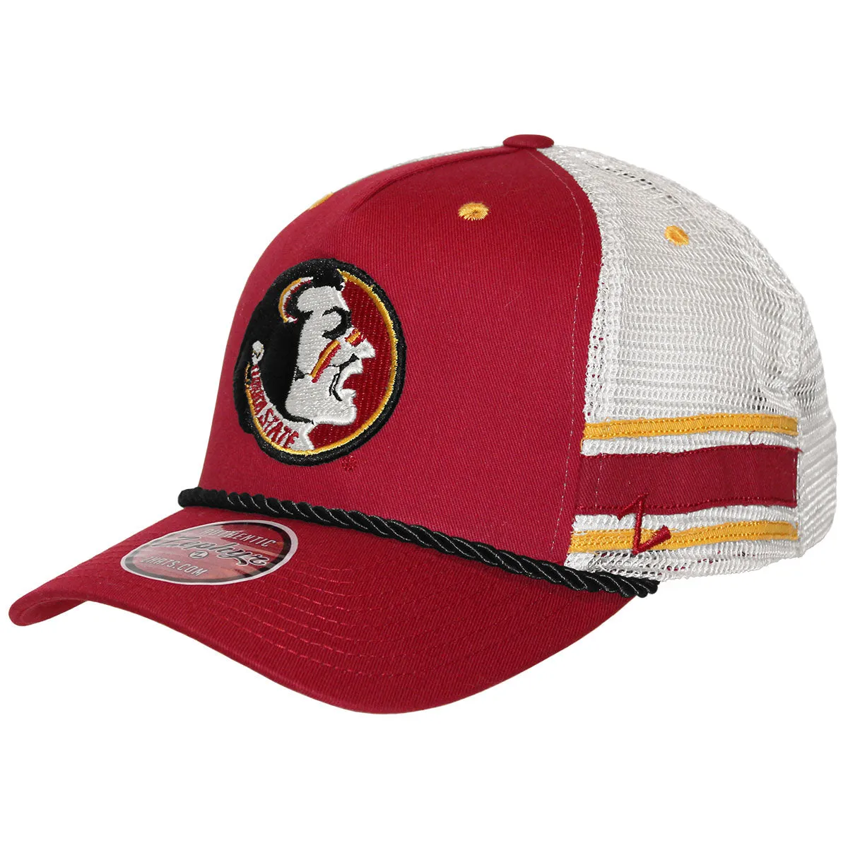 Zephyr Vault Seminole Logo Design Rope Detail Adjustable Trucker Cap - Cardinal/White