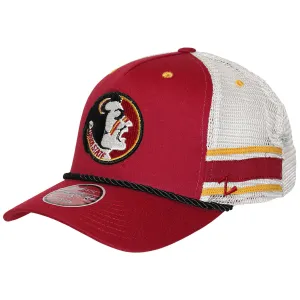 Zephyr Vault Seminole Logo Design Rope Detail Adjustable Trucker Cap - Cardinal/White